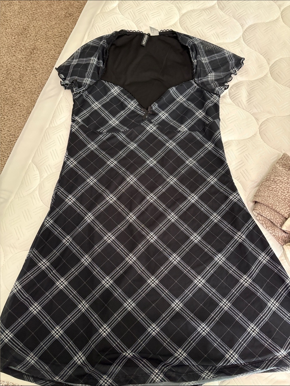 Divided Black Plaid Mini Dress